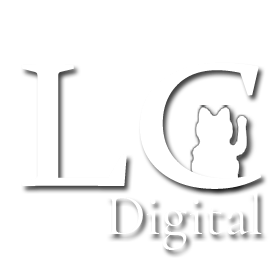 lucky cat digital content white logo